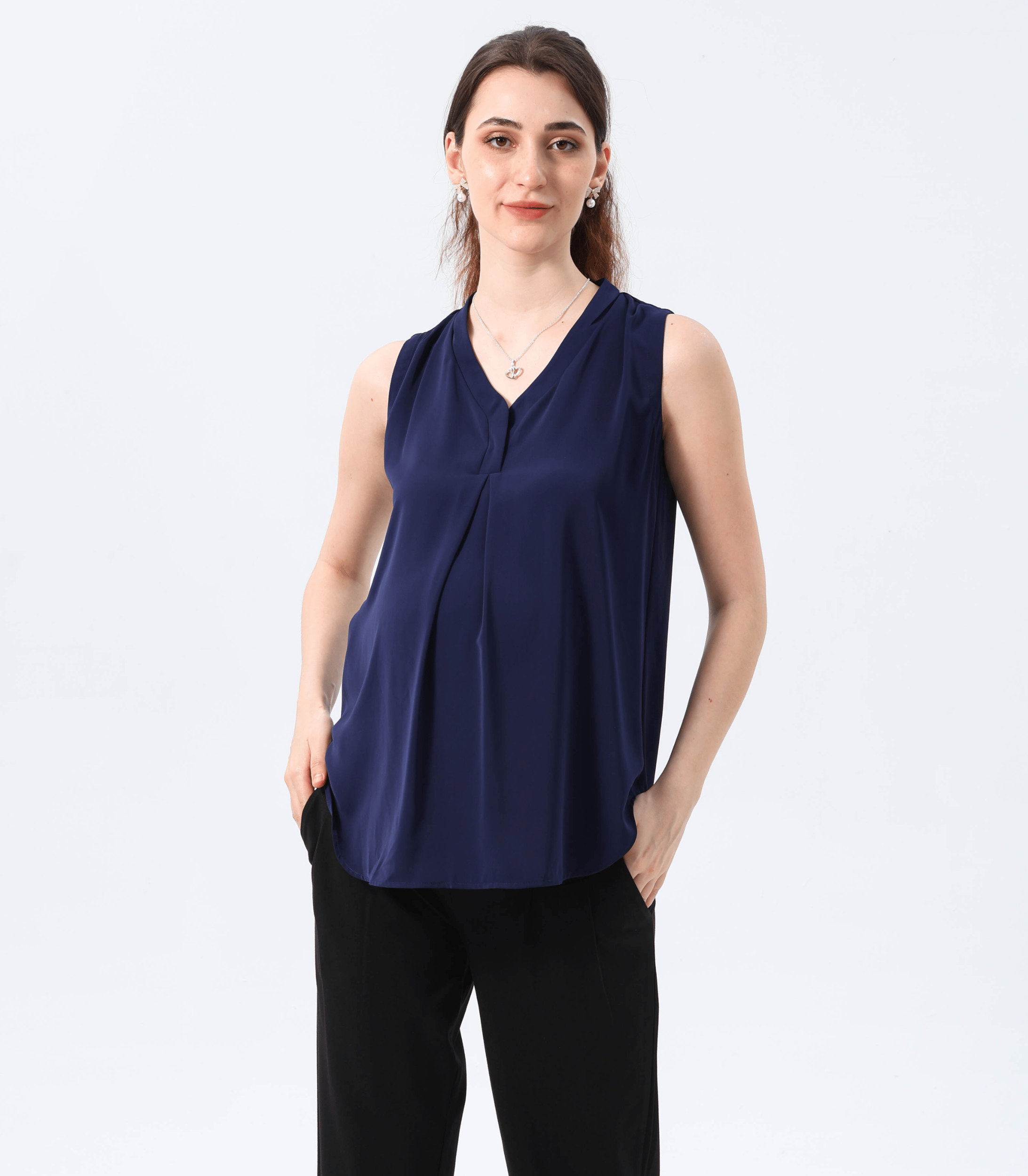 Pleat Front V-Neck Maternity Blouse
